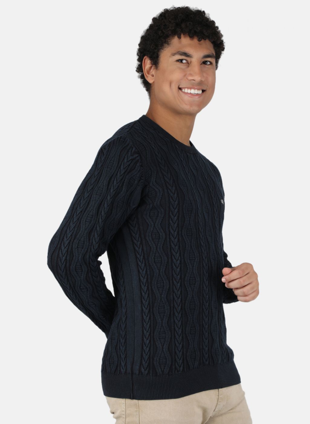 Men NAvy Blue Self Design Pullover