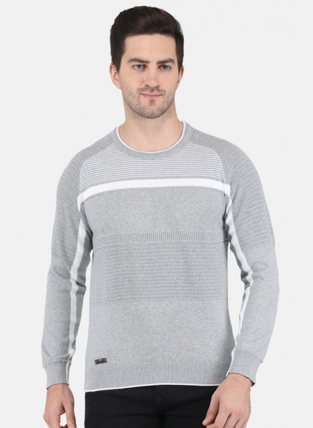 Men Grey Self Design Pullover