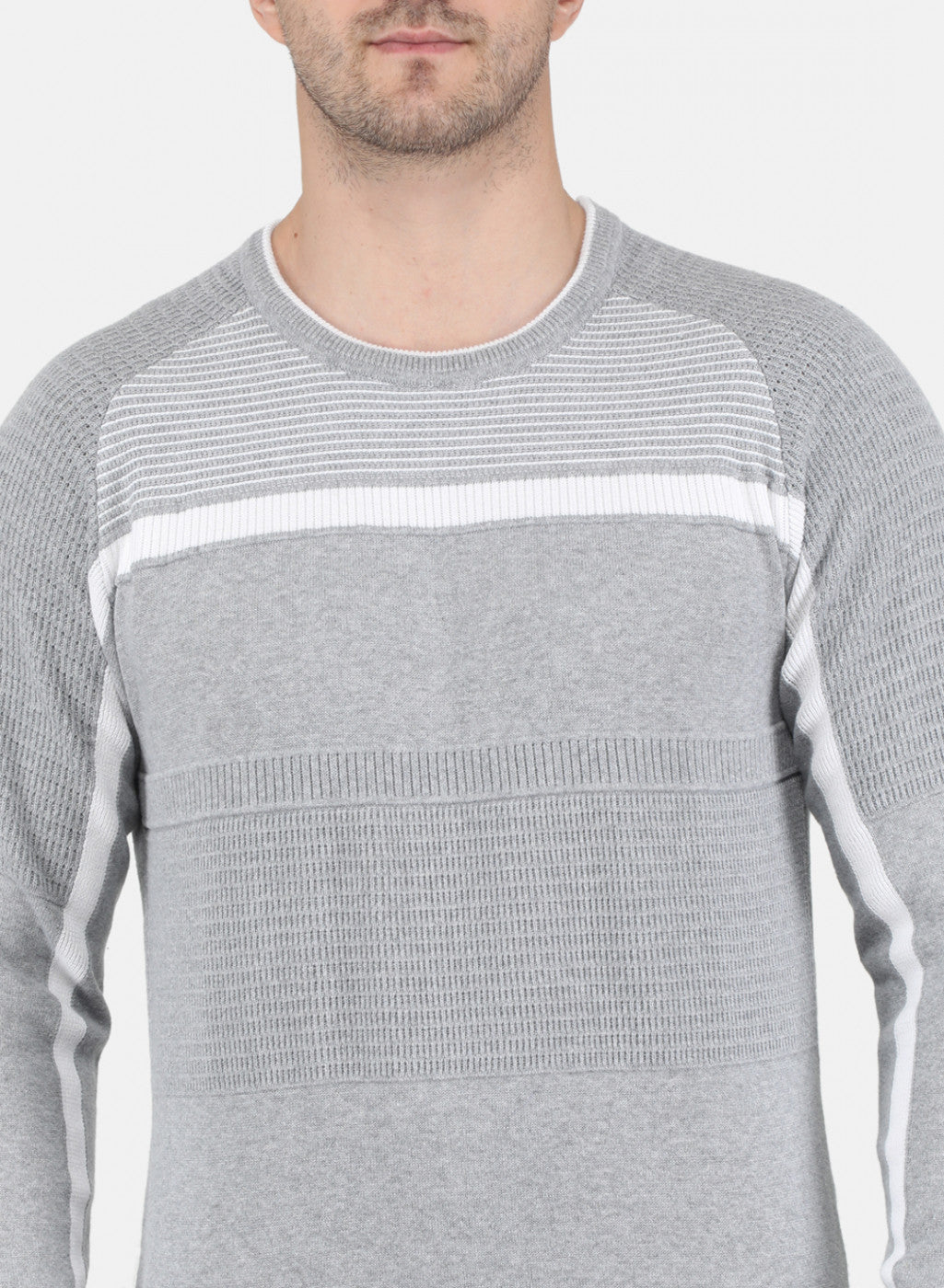 Men Grey Self Design Pullover