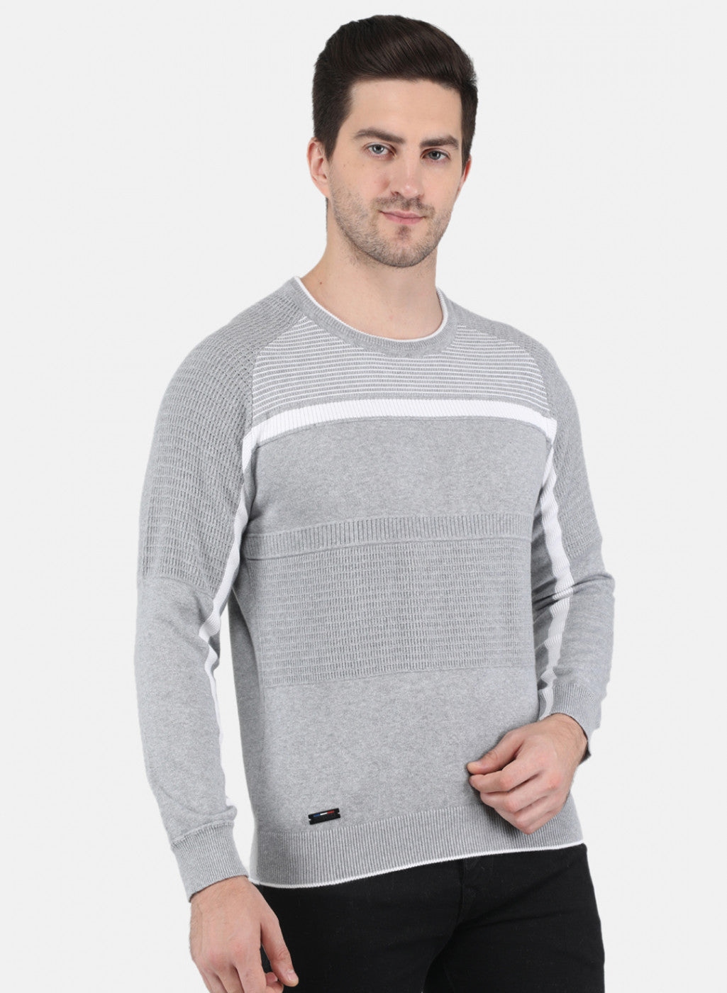 Men Grey Self Design Pullover