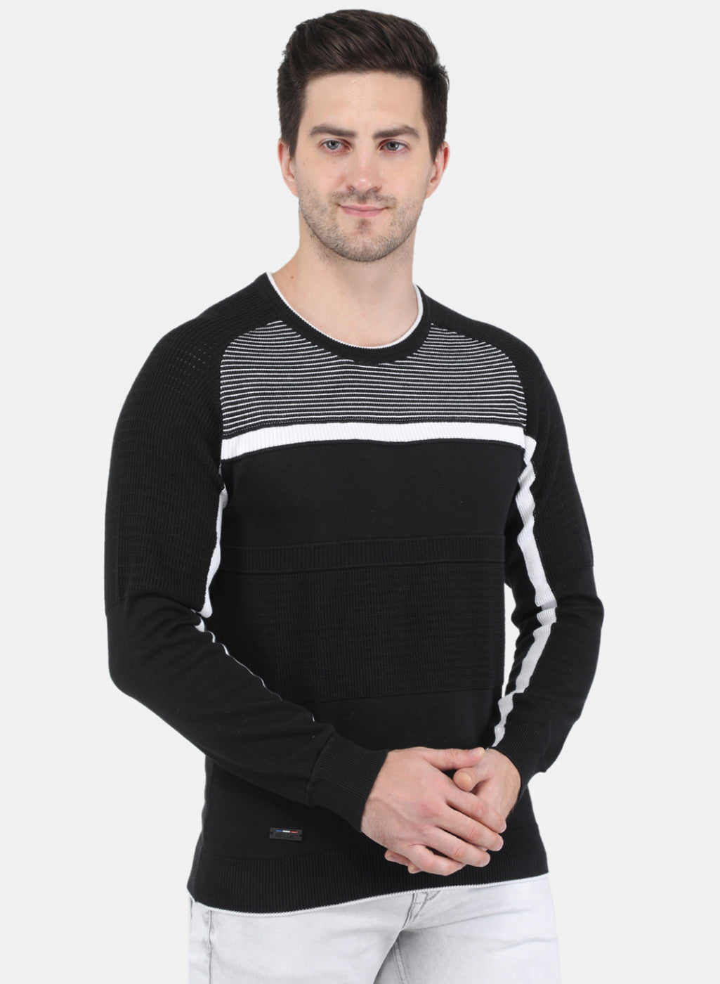 Men Black Self Design Pullover