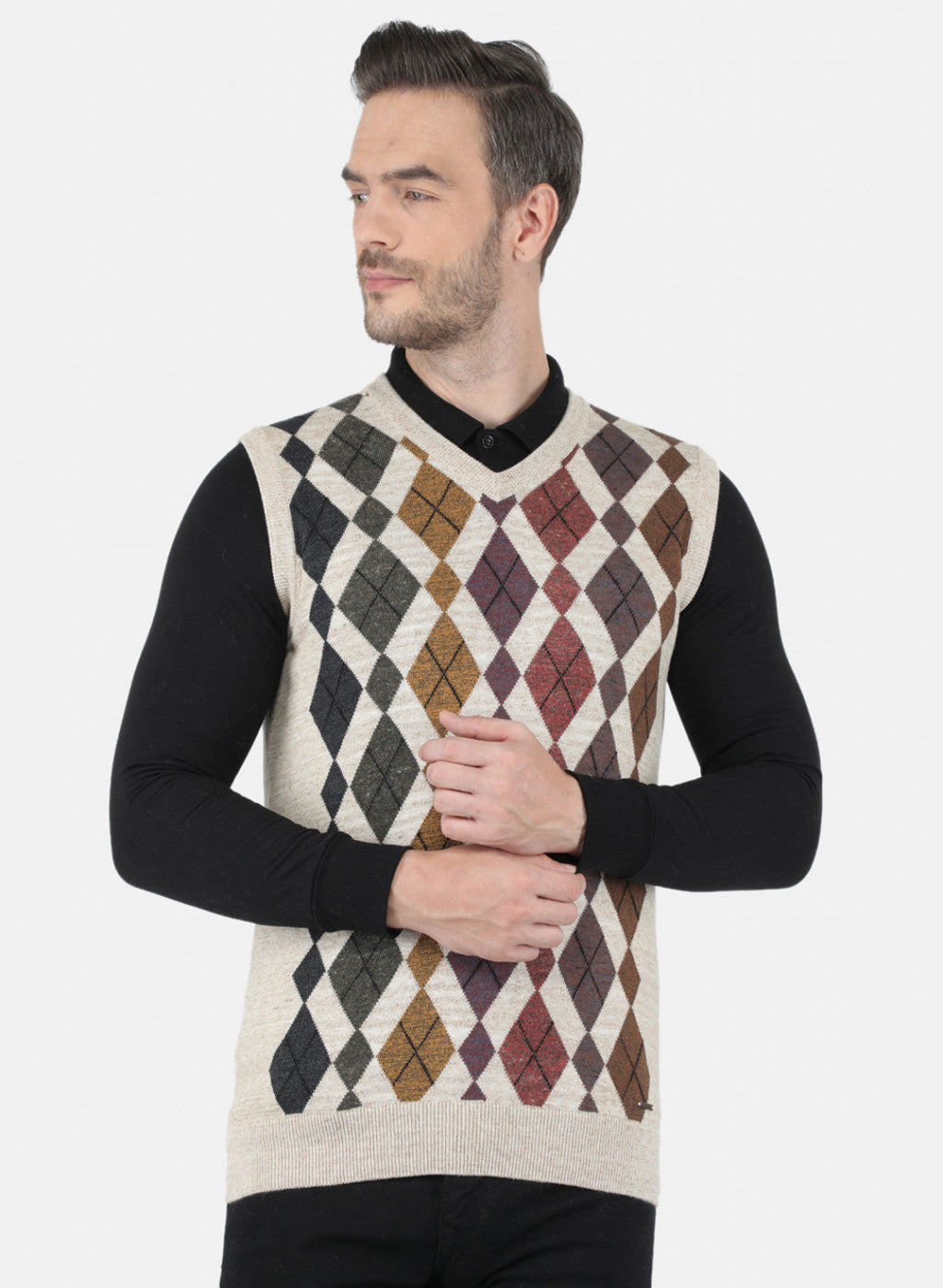 Men Beige Printed Sweater