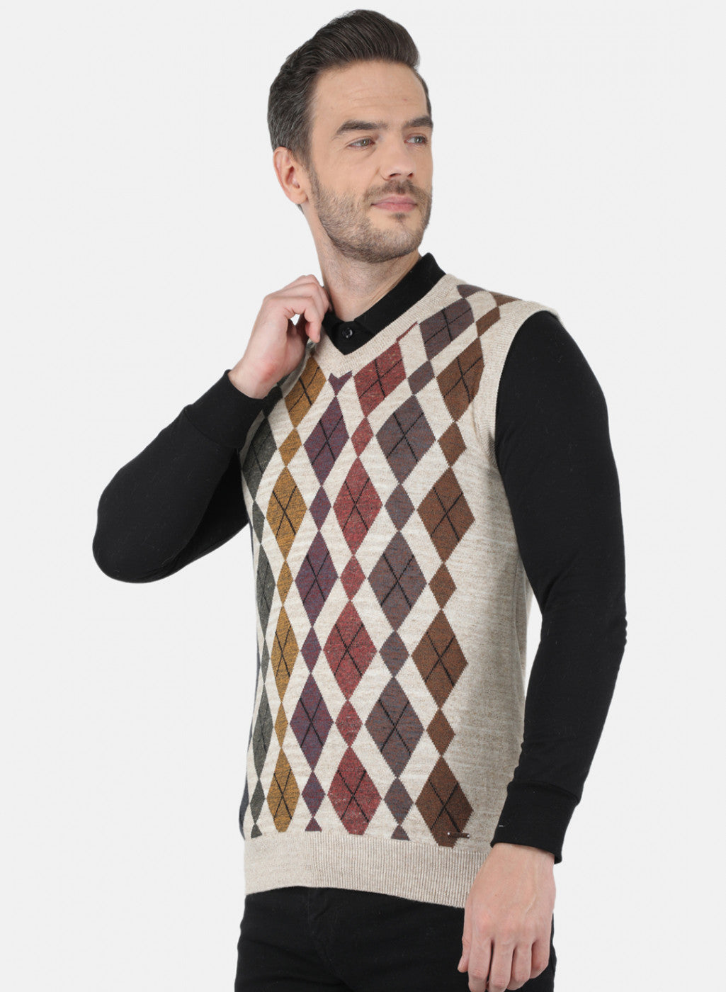 Men Beige Printed Sweater