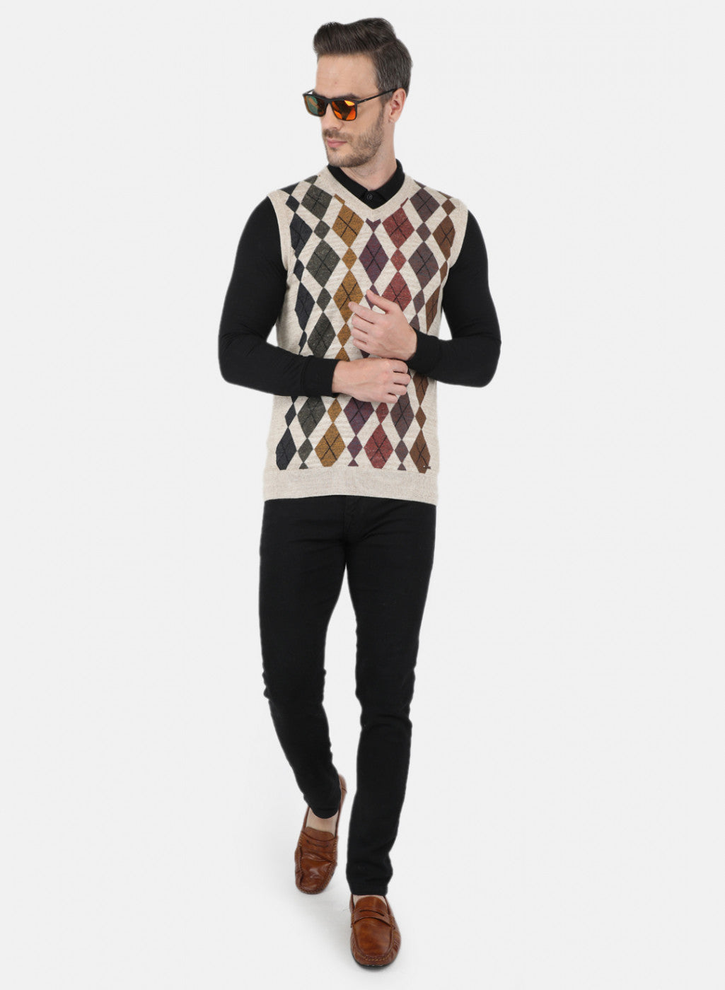 Men Beige Printed Sweater