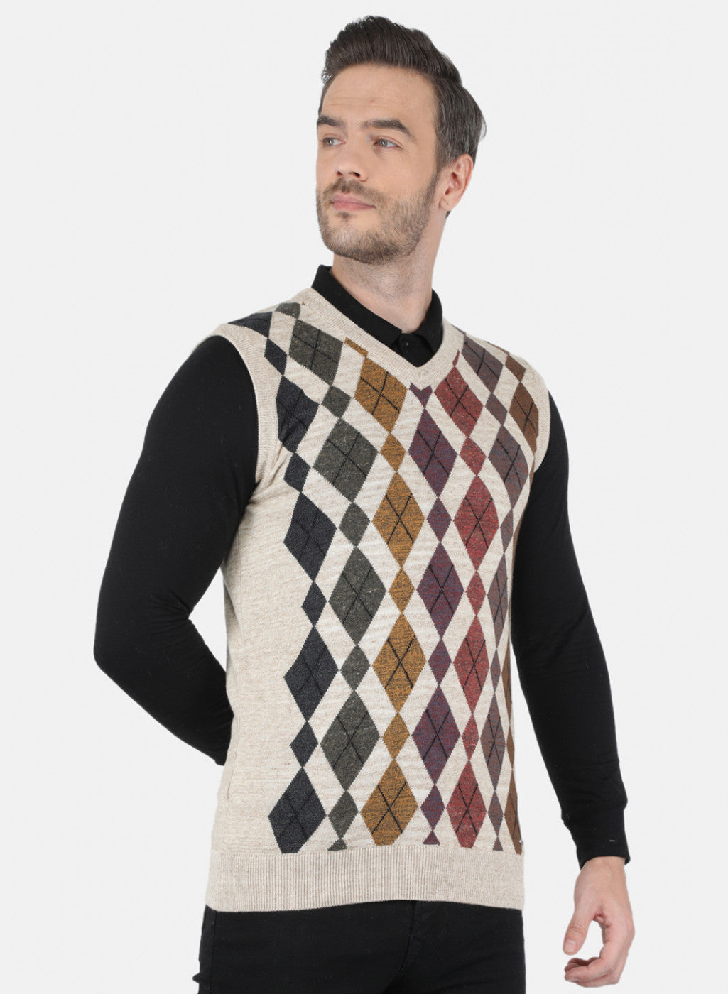 Men Beige Printed Sweater