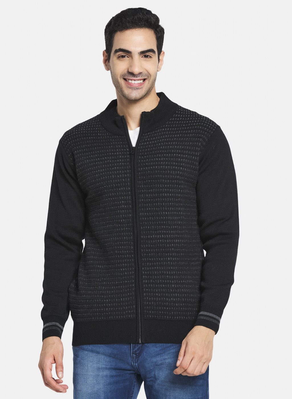 Men Black Jaquard Pullover