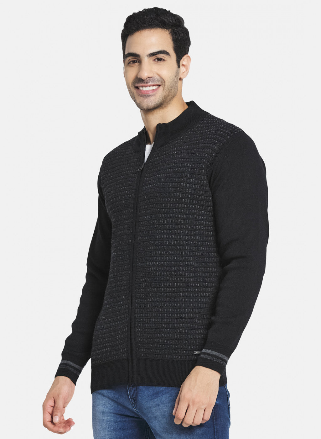 Men Black Jaquard Pullover