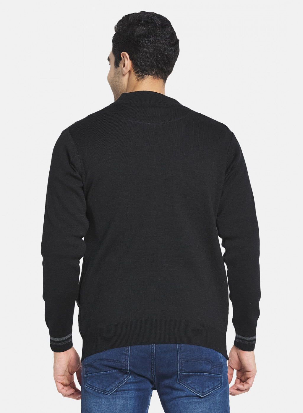 Men Black Jaquard Pullover