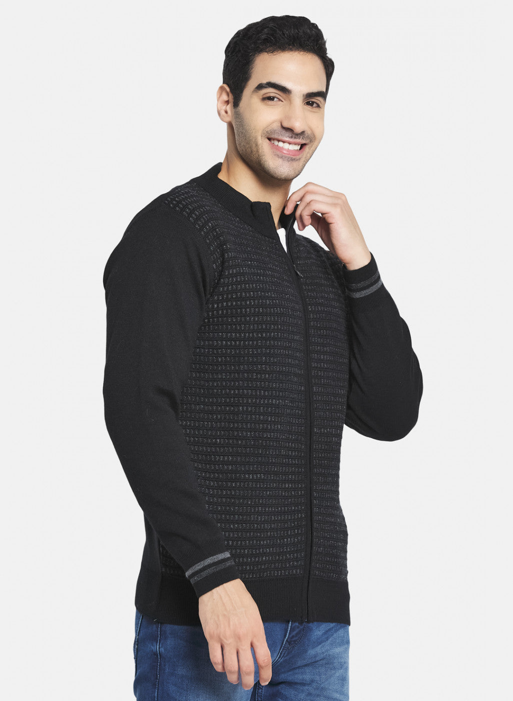 Men Black Jaquard Pullover