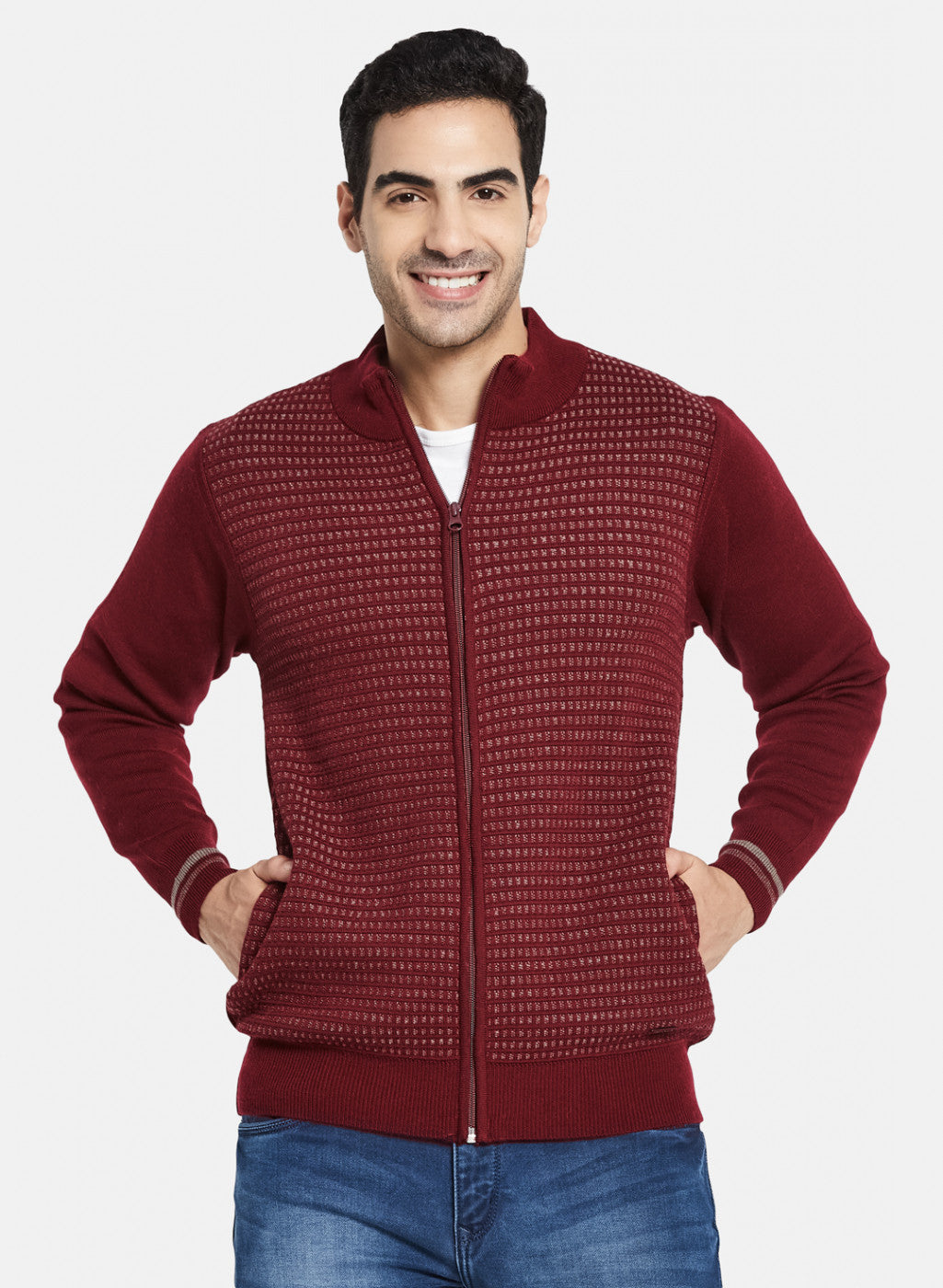 Men Maroon Jaquard Pullover