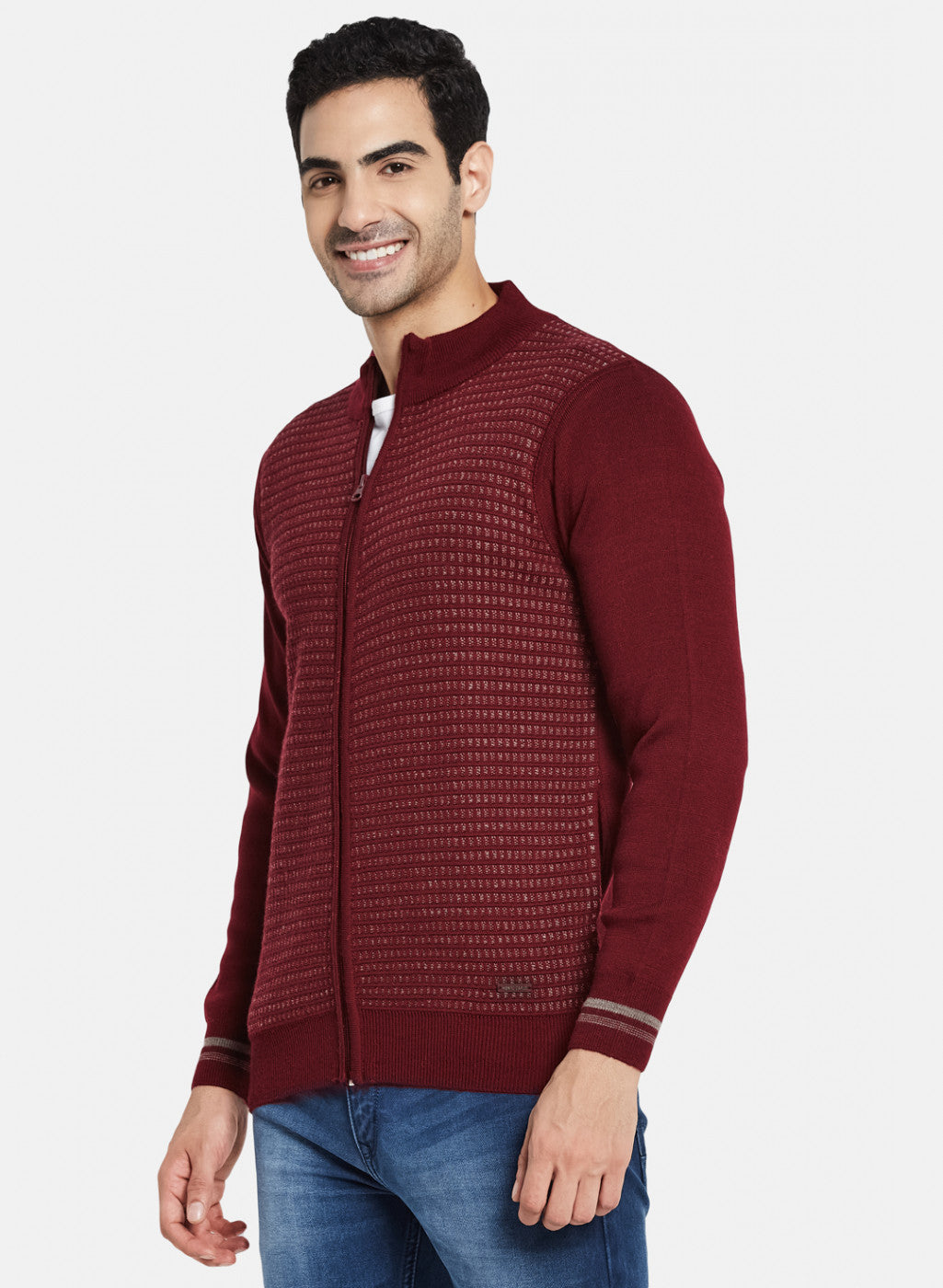 Men Maroon Jaquard Pullover