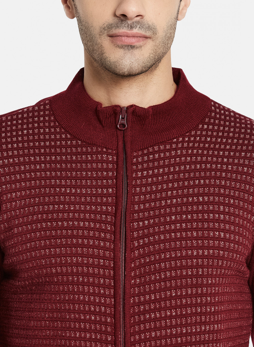 Men Maroon Jaquard Pullover