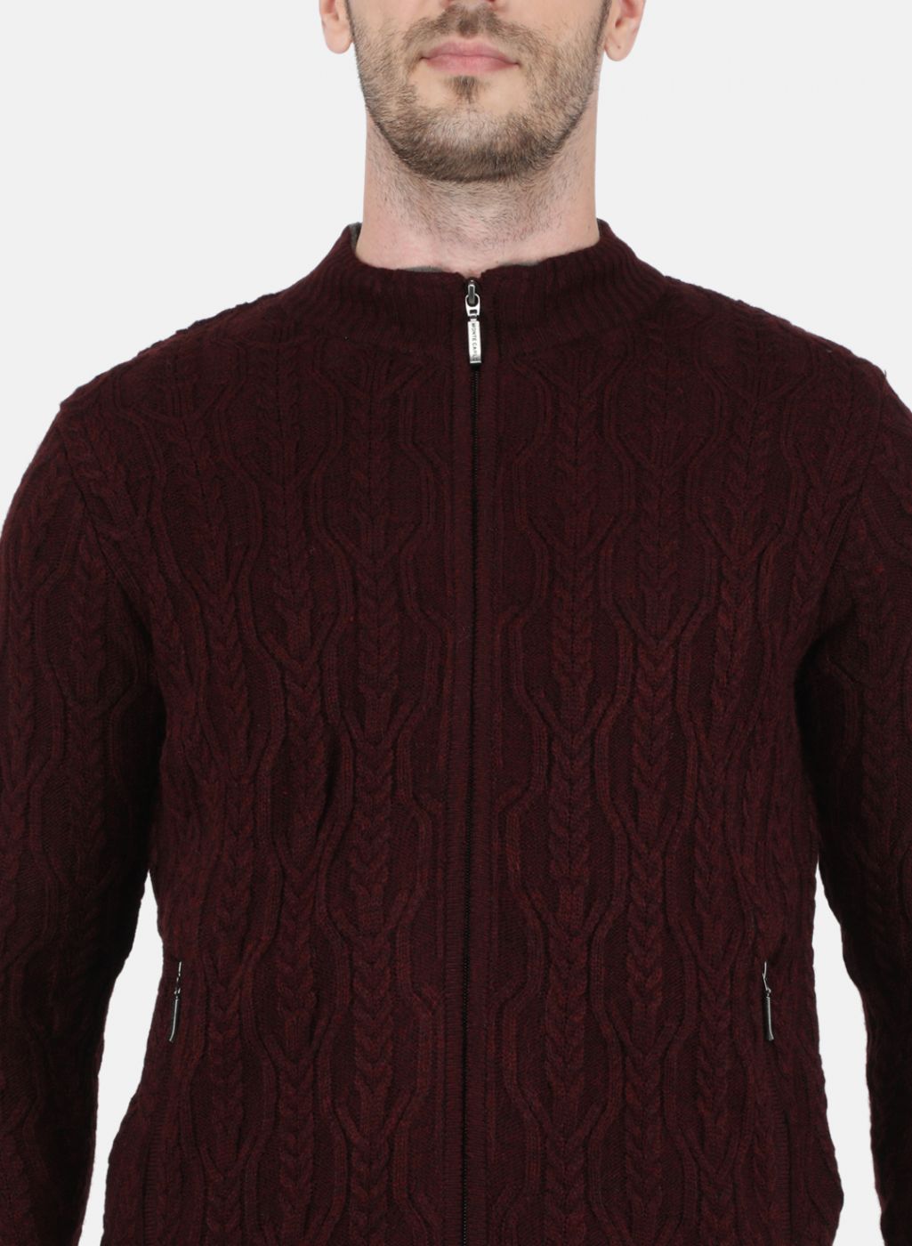 Men Maroon Self Design Jacket