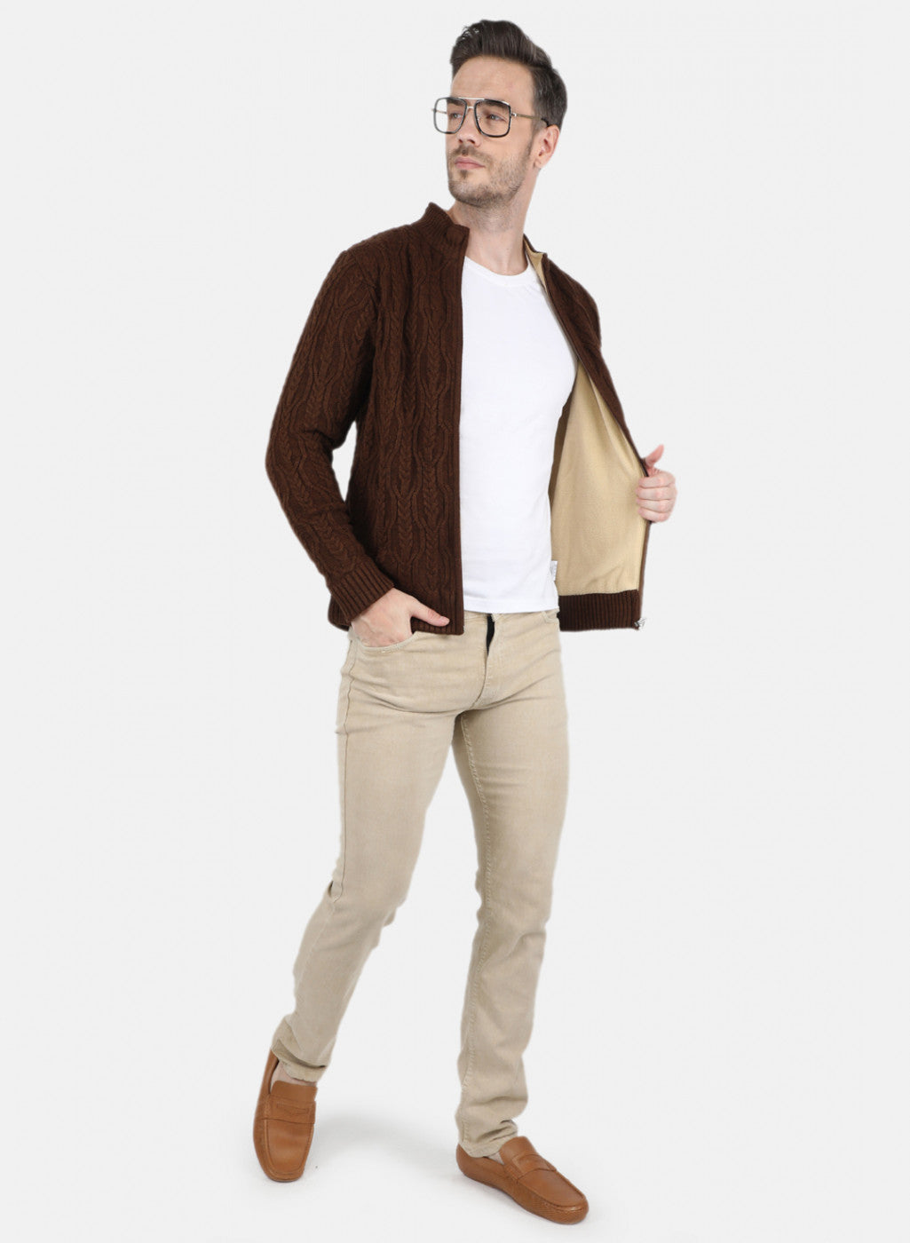 Men Brown Self Design Jacket