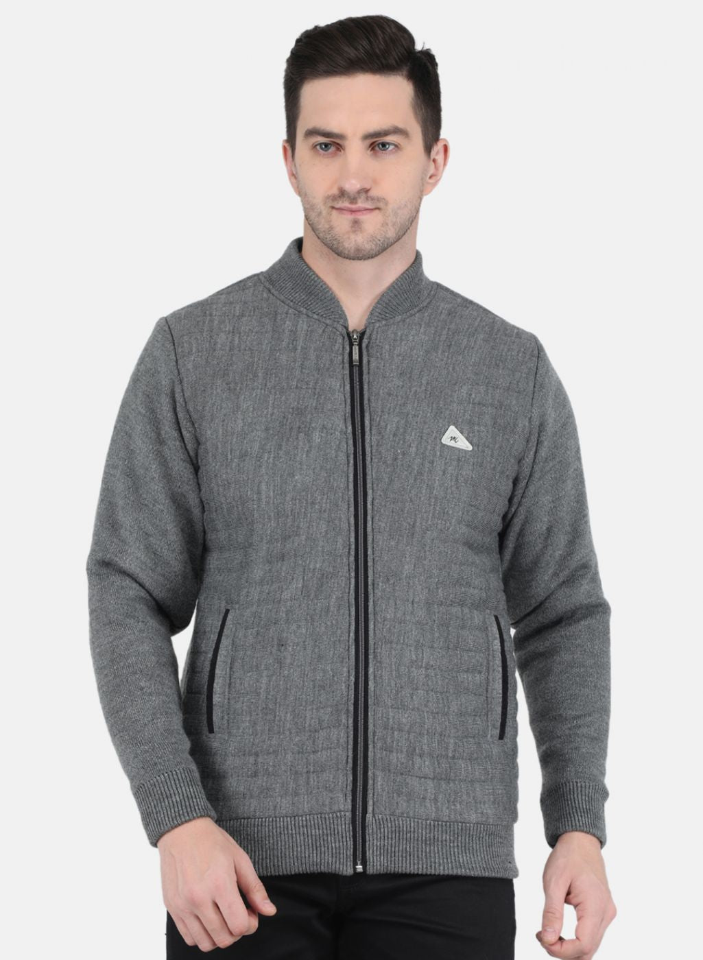 Men Grey Self Design Jacket