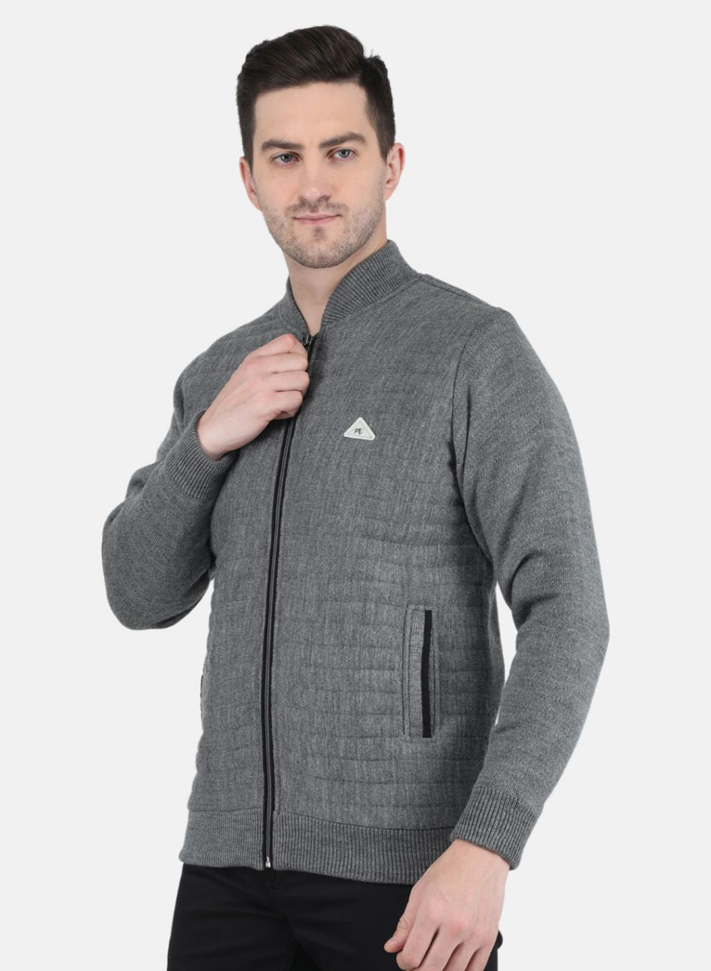 Men Grey Self Design Jacket