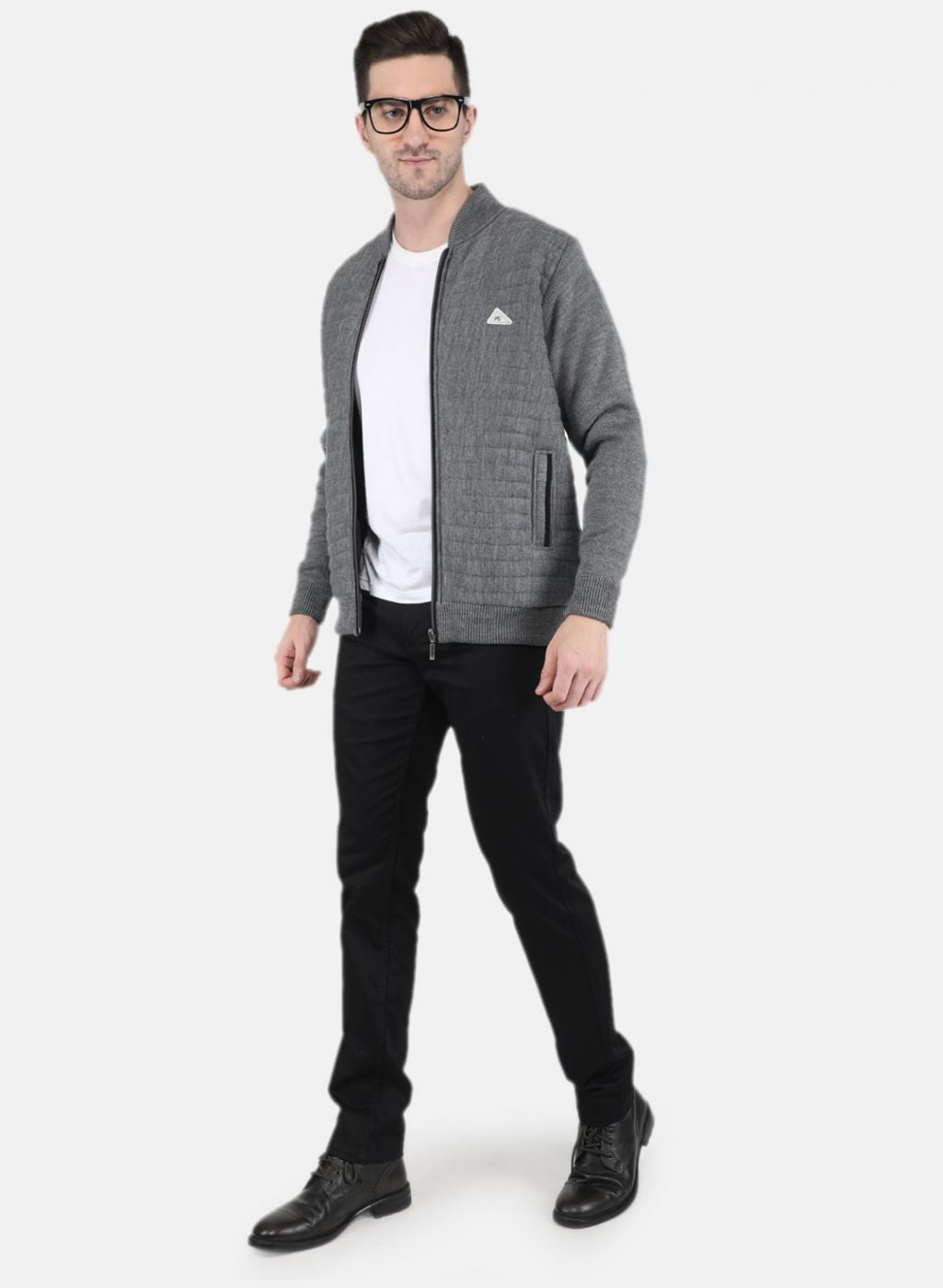 Men Grey Self Design Jacket