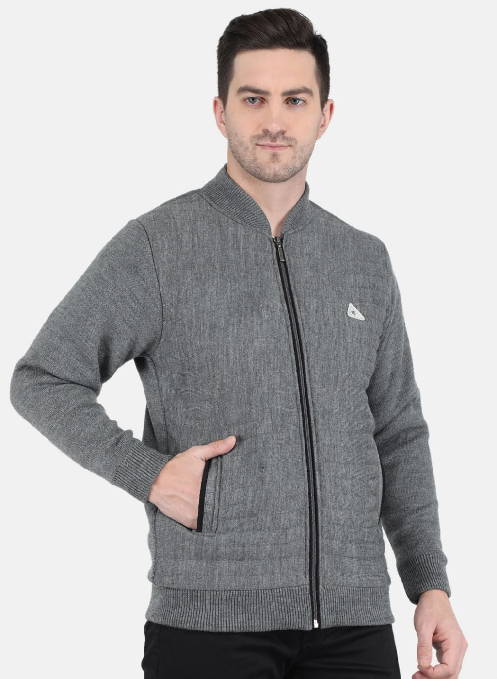 Men Grey Self Design Jacket