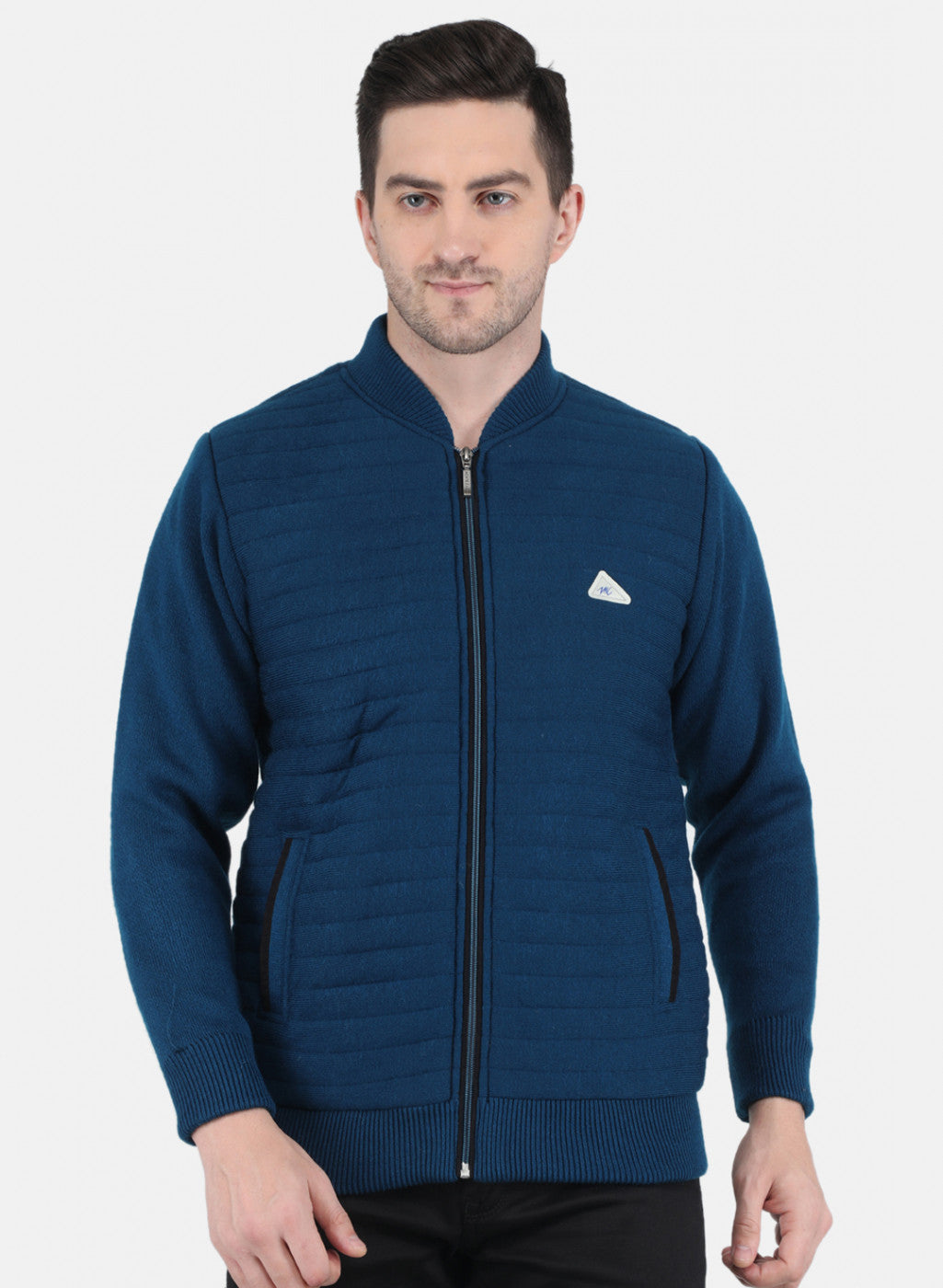 Men Blue Self Design Jacket