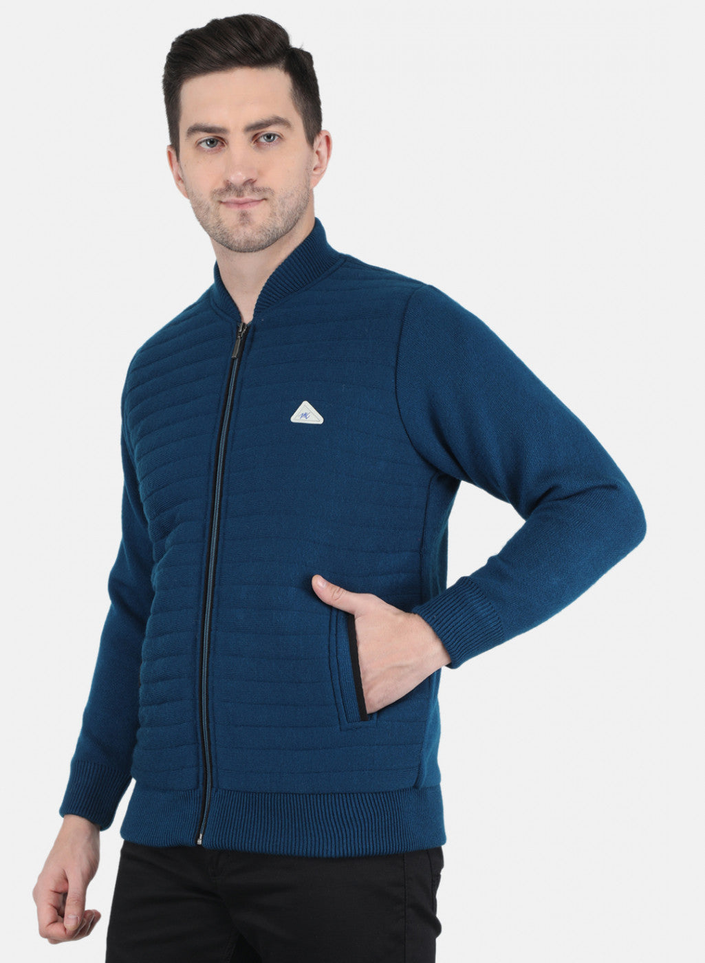 Men Blue Self Design Jacket