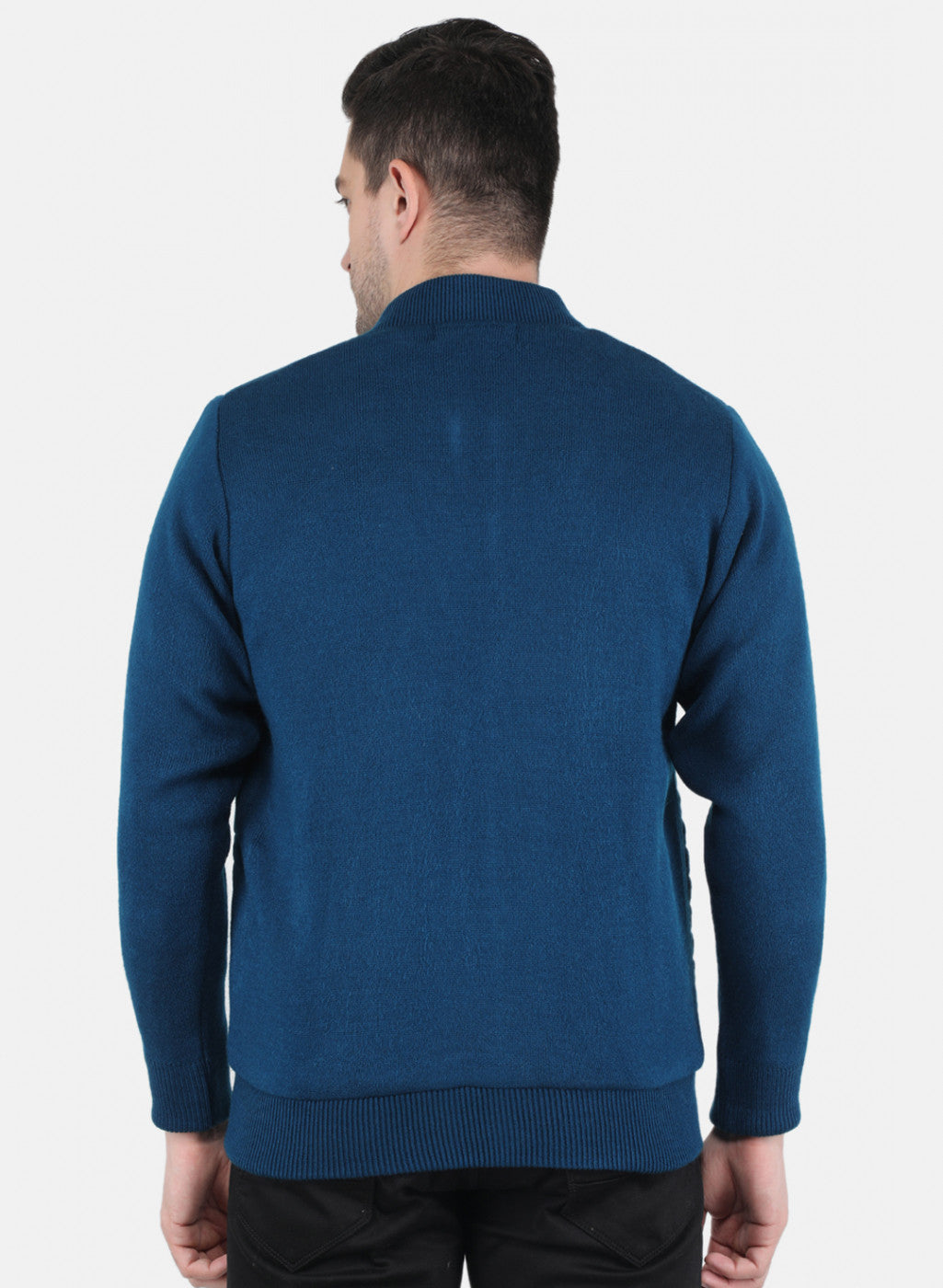 Men Blue Self Design Jacket