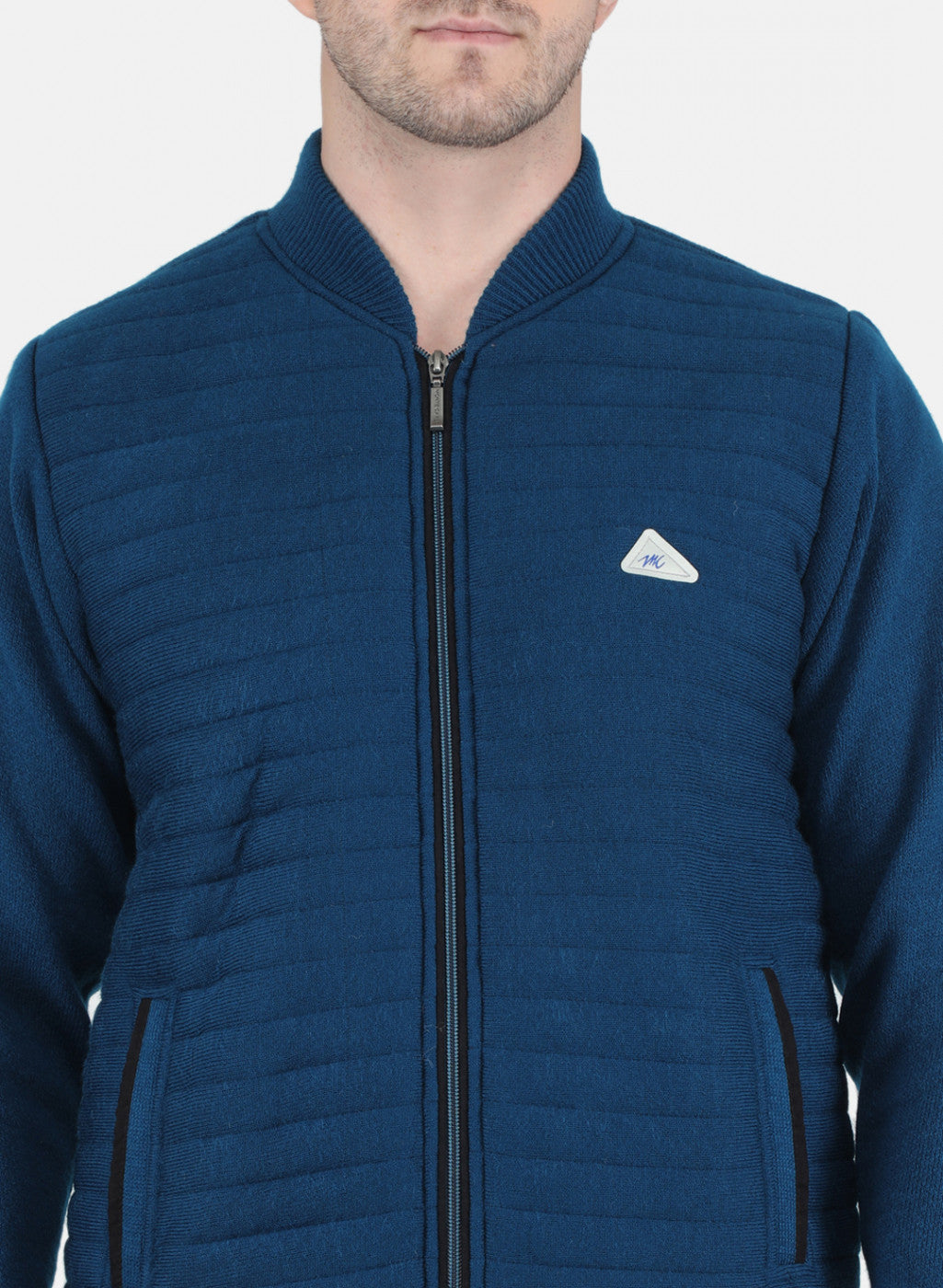 Men Blue Self Design Jacket