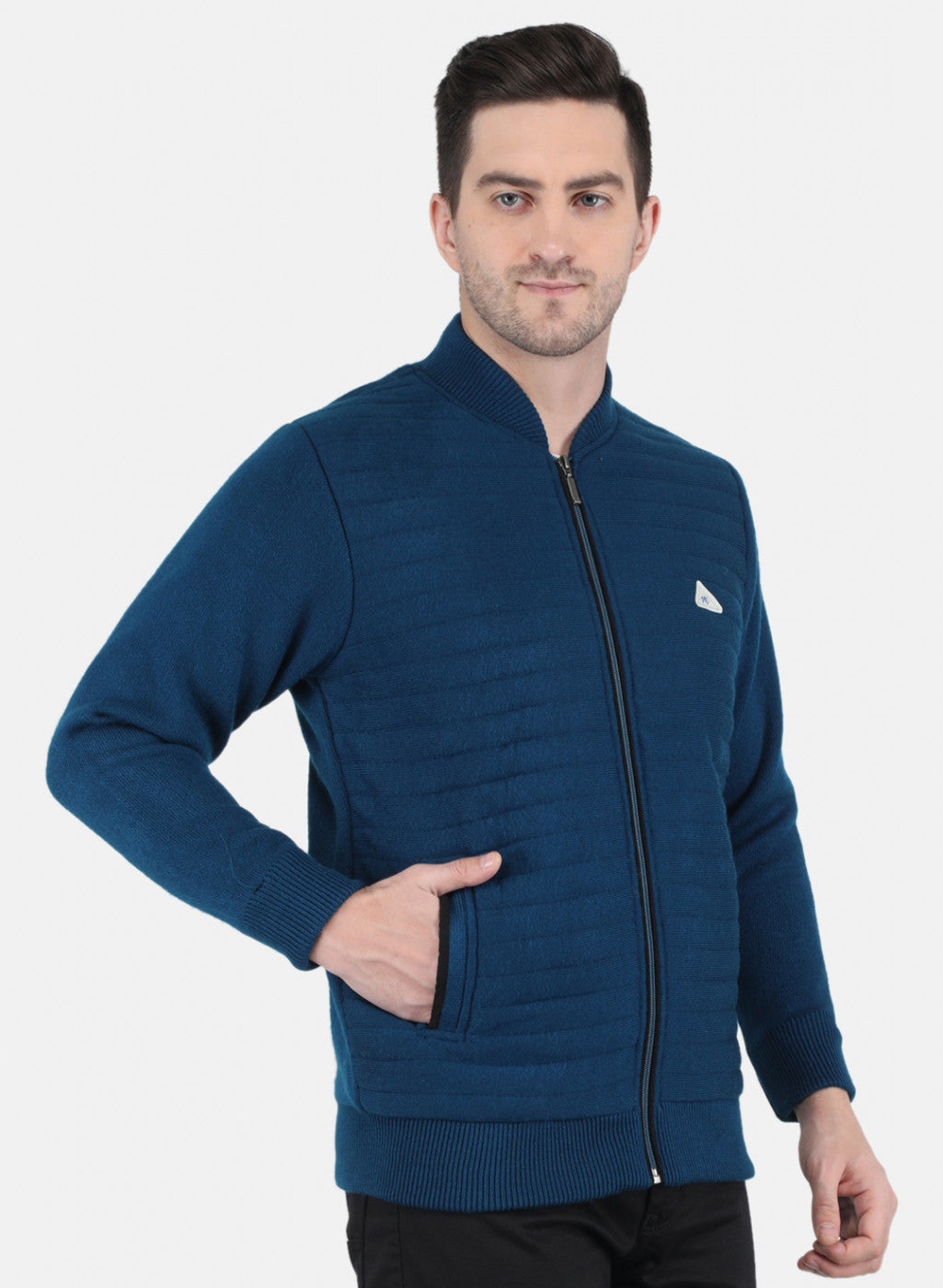 Men Blue Self Design Jacket