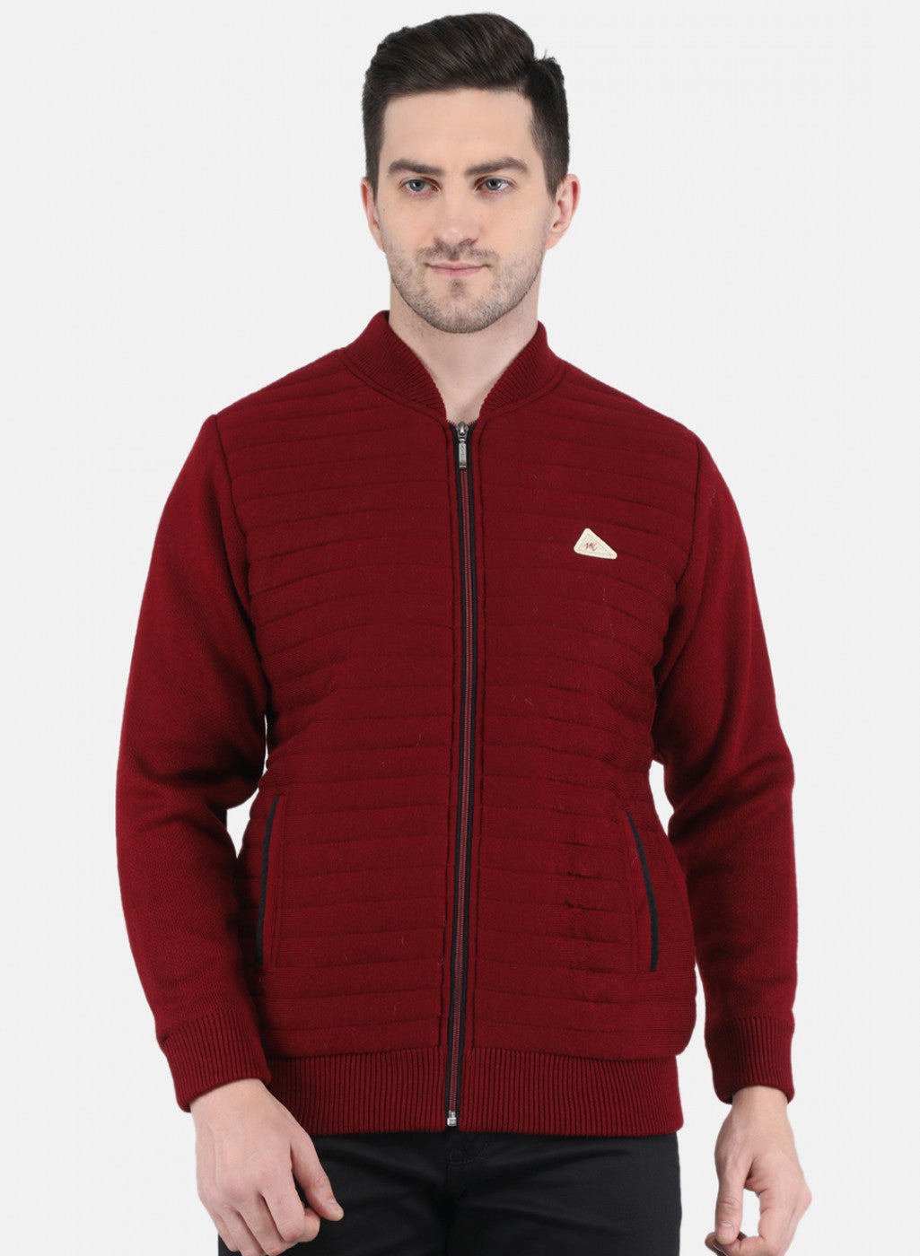 Men Maroon Self Design Jacket