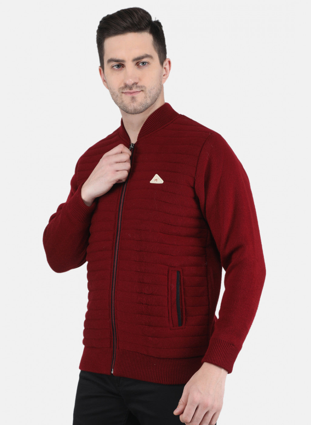 Men Maroon Self Design Jacket