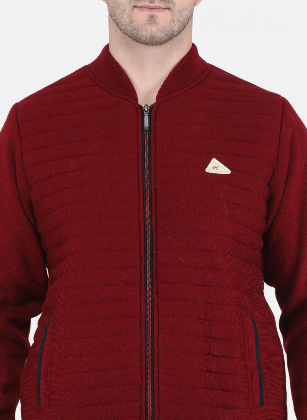 Men Maroon Self Design Jacket