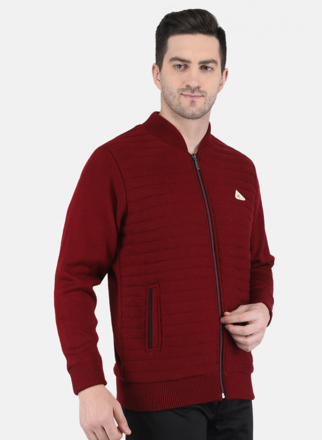 Men Maroon Self Design Jacket