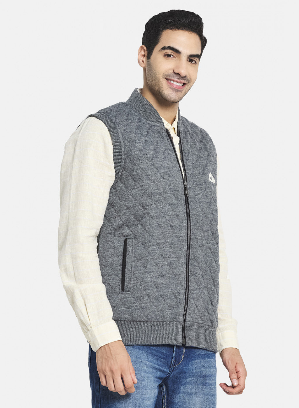 Men Grey Self Design Jacket