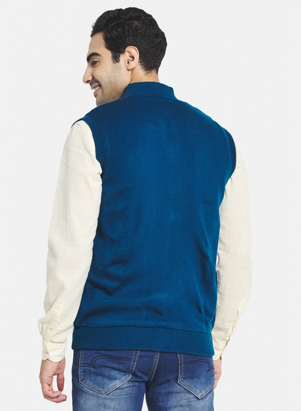 Men Blue Self Design Jacket