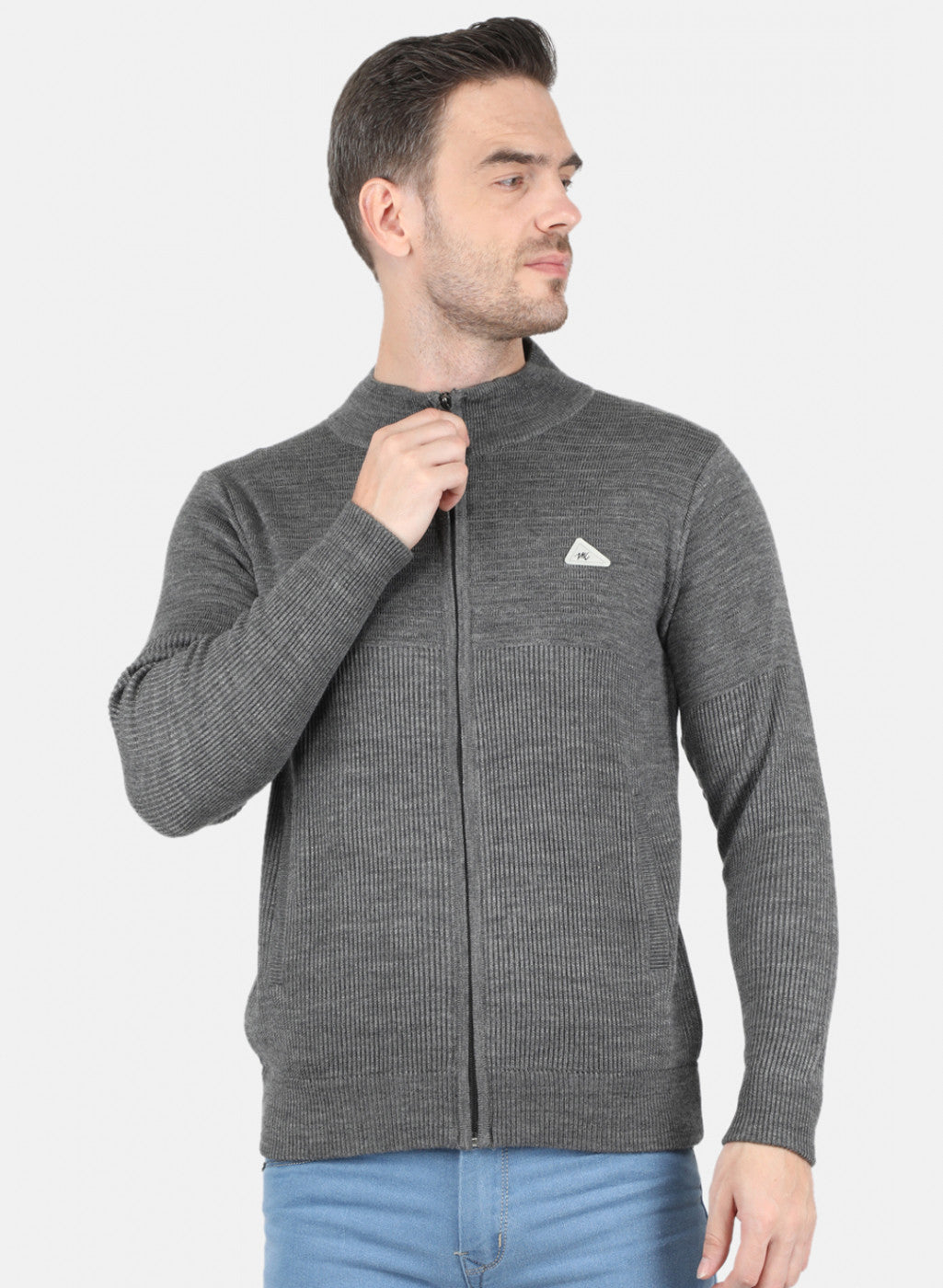 Men Dark Grey Self Design Pullover