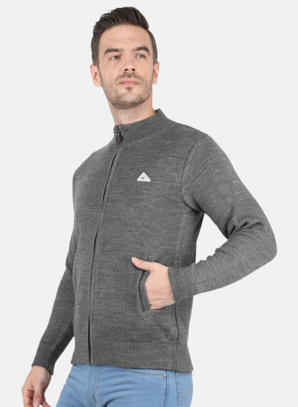 Men Dark Grey Self Design Pullover