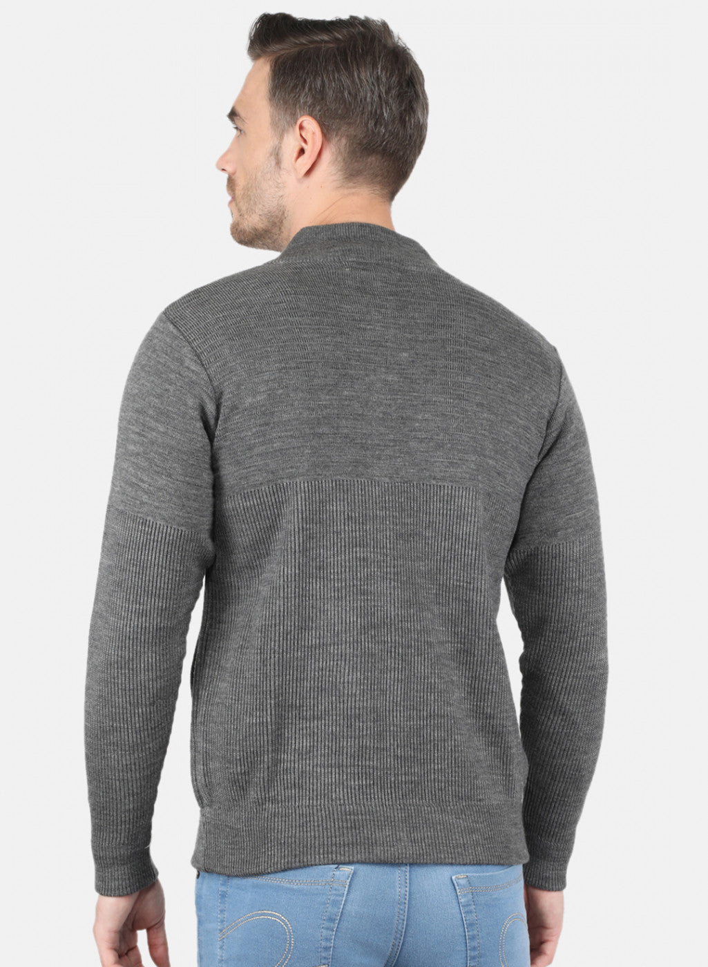 Men Dark Grey Self Design Pullover