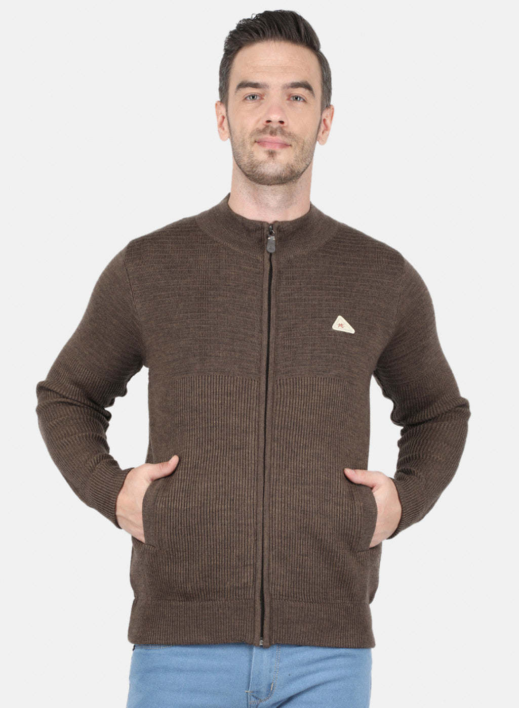 Men Brown Self Design Pullover