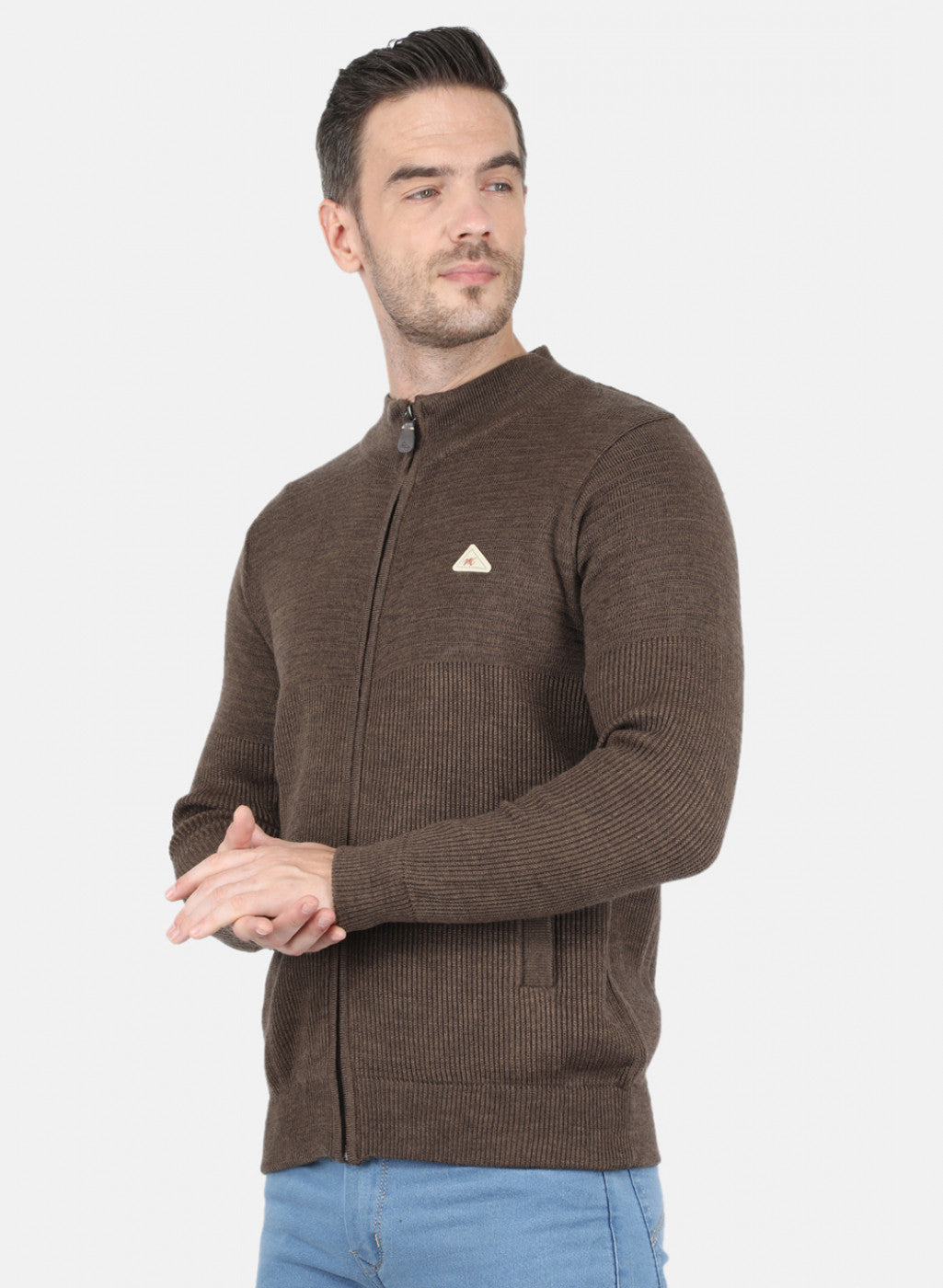 Men Brown Self Design Pullover