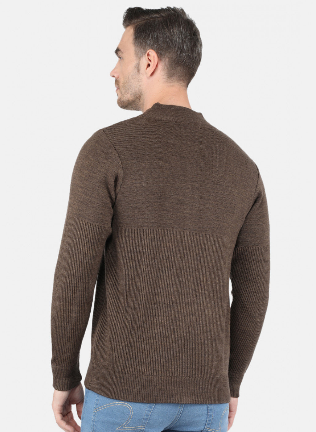 Men Brown Self Design Pullover