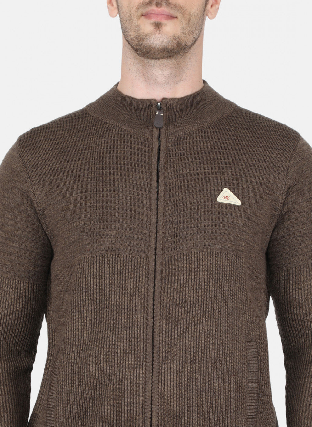 Men Brown Self Design Pullover