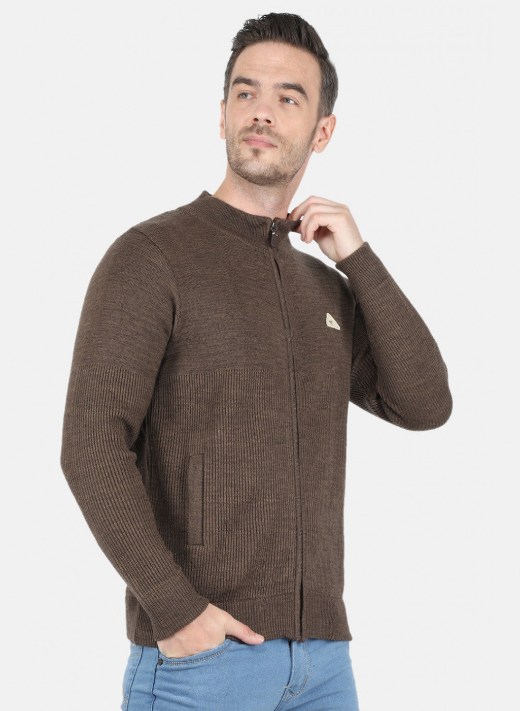 Men Brown Self Design Pullover