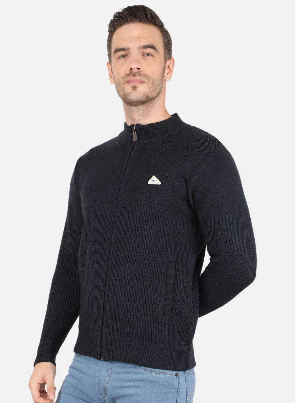 Men Blue Self Design Pullover