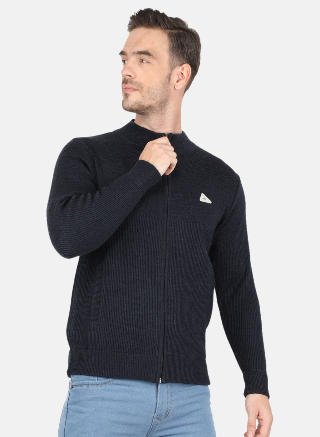 Men Blue Self Design Pullover