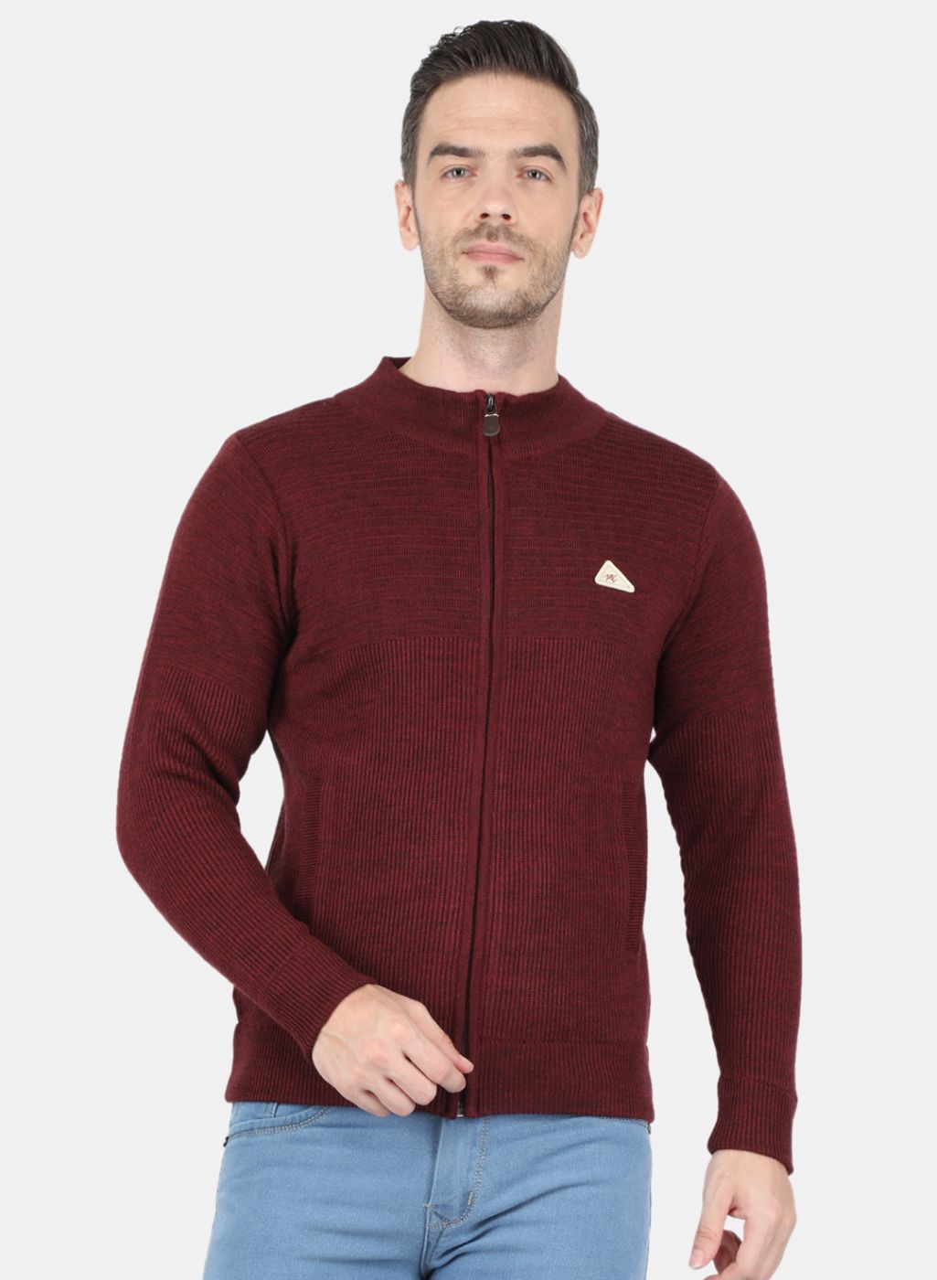 Men Maroon Self Design Pullover