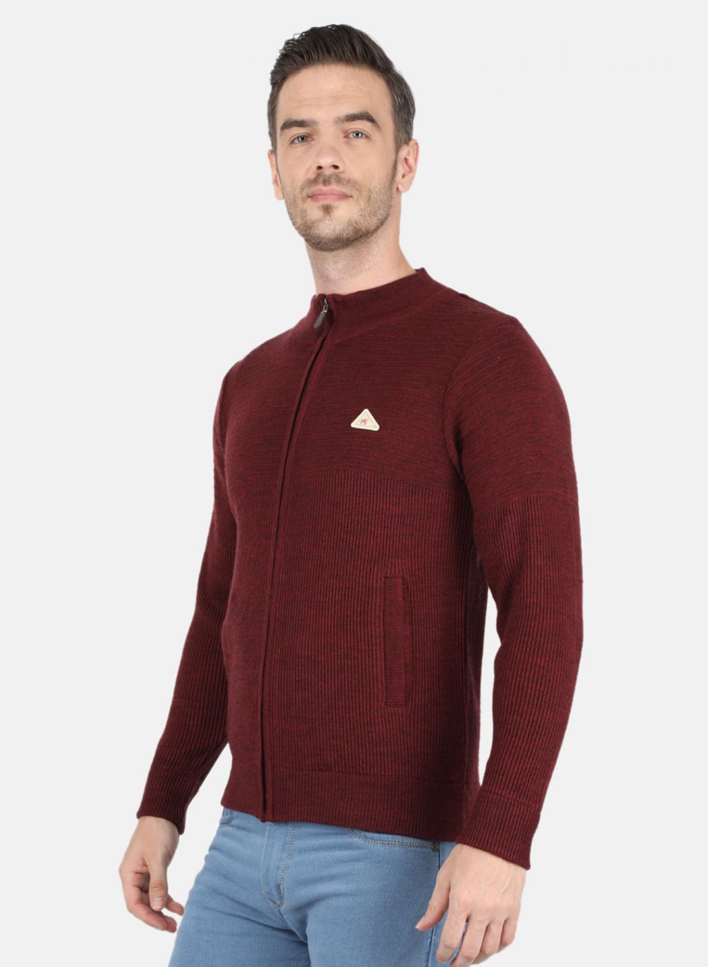 Men Maroon Self Design Pullover