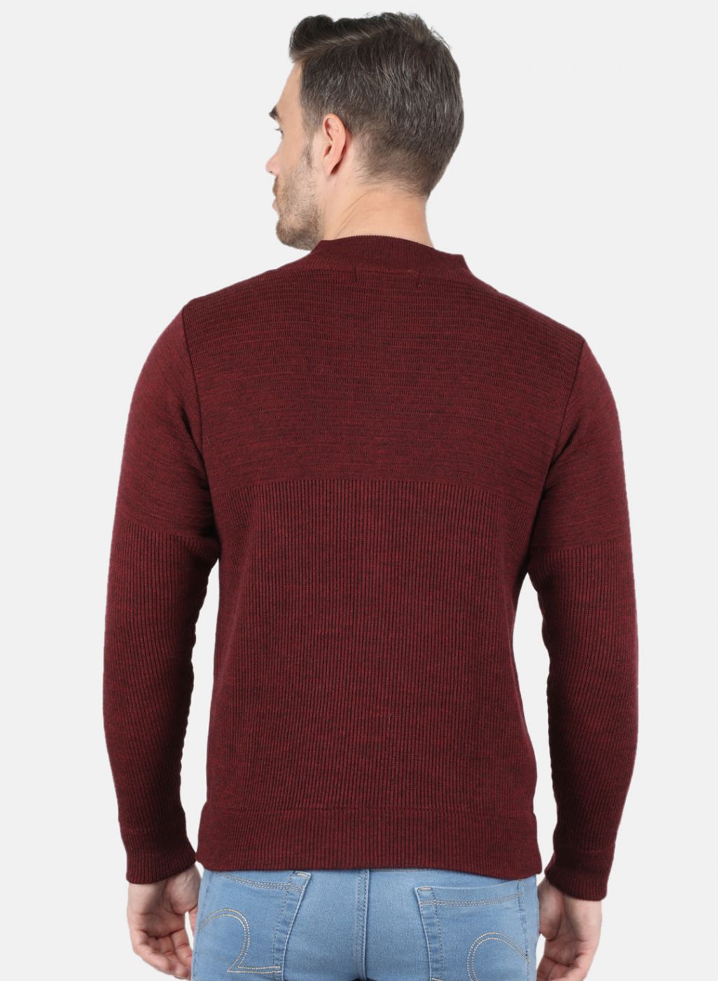 Men Maroon Self Design Pullover