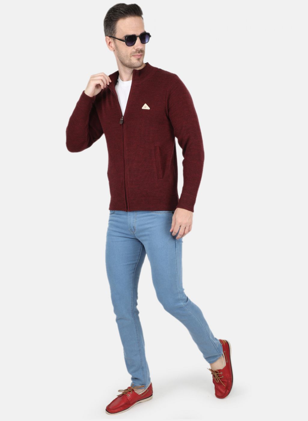 Men Maroon Self Design Pullover