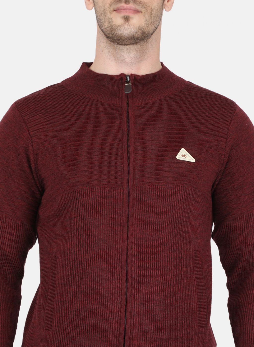 Men Maroon Self Design Pullover