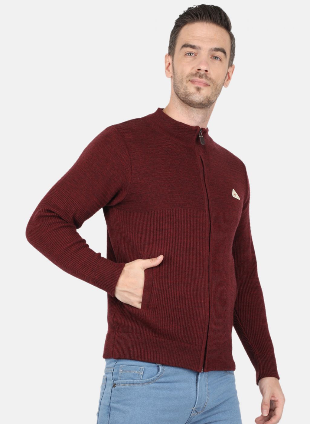 Men Maroon Self Design Pullover