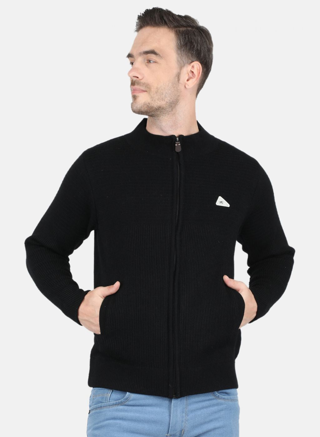 Men Black Self Design Pullover